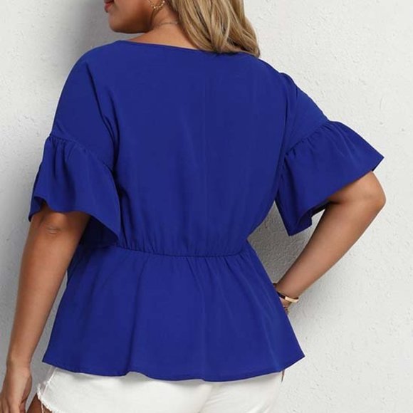 Blue Tie-Front Keyhole Top - Size 1X - Picture 2 of 2